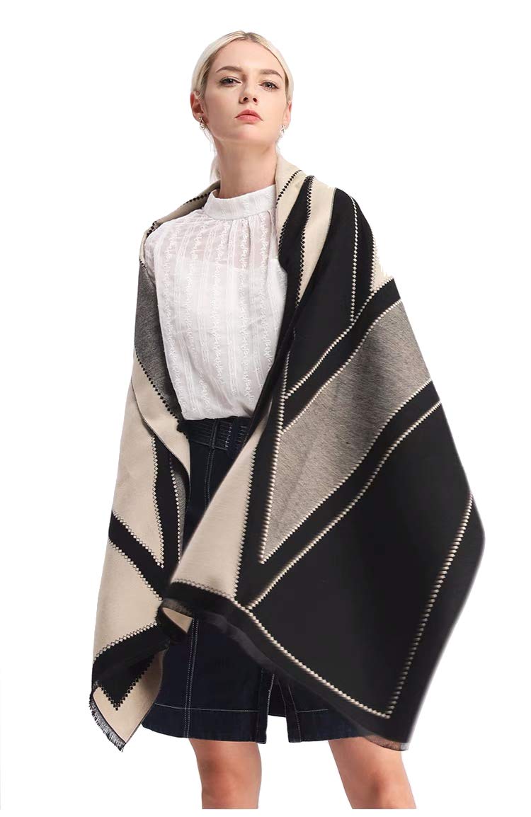 Jeelow Womens Pashmina Shawl Wrap Scarf - Elegant Dressy Evening Poncho Cape for Formal and Wedding Outfits (Black Floral) - Image 1
